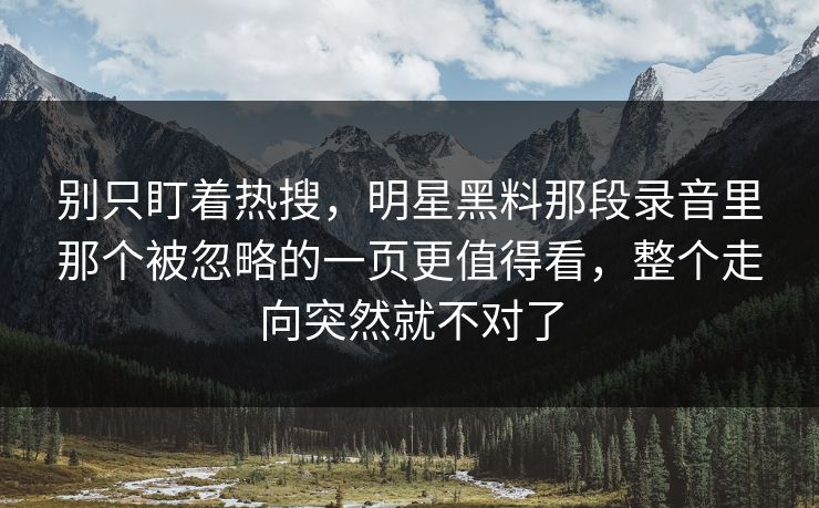 别只盯着热搜，明星黑料那段录音里那个被忽略的一页更值得看，整个走向突然就不对了